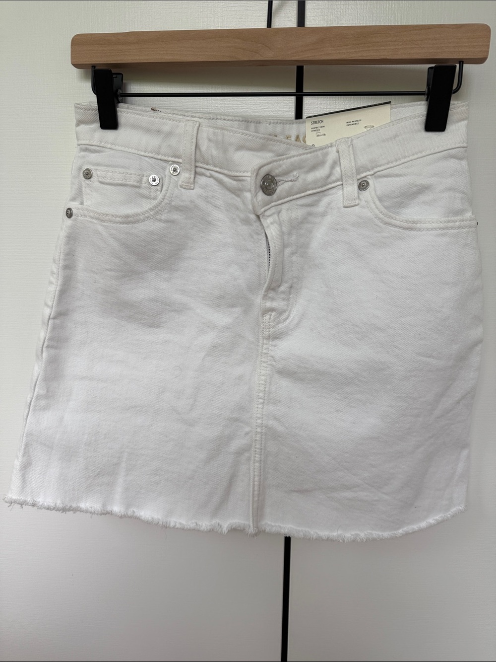 American Eagle Outfitters White Denim Mini Skirt with Raw Hem